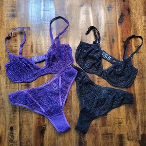 Lounge Brand Icon Balcony Bra & Thong Sets - Purple & Black - 32C & Small BNWOT